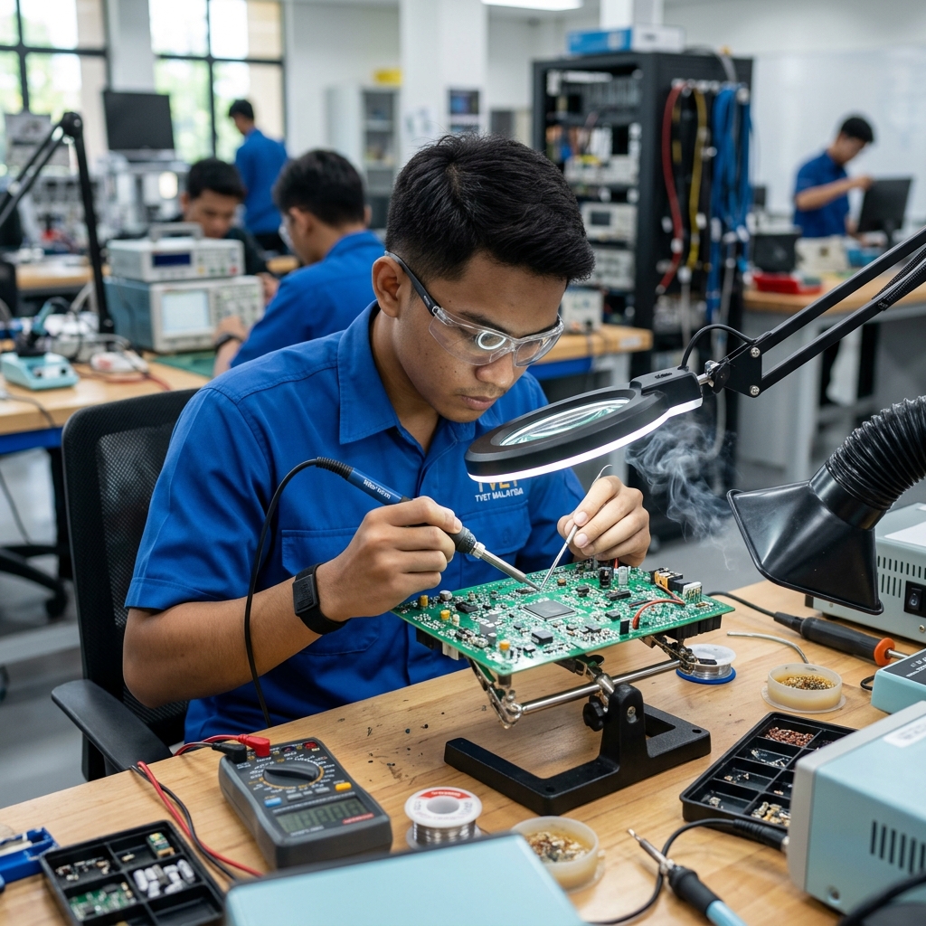Student working on circuit board